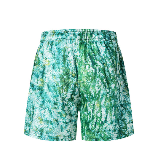 Green Tie Dye Mesh Shorts Loose Fit Breathable Elastic Waist Streetwear Quick-drying Shorts Shorts EES01