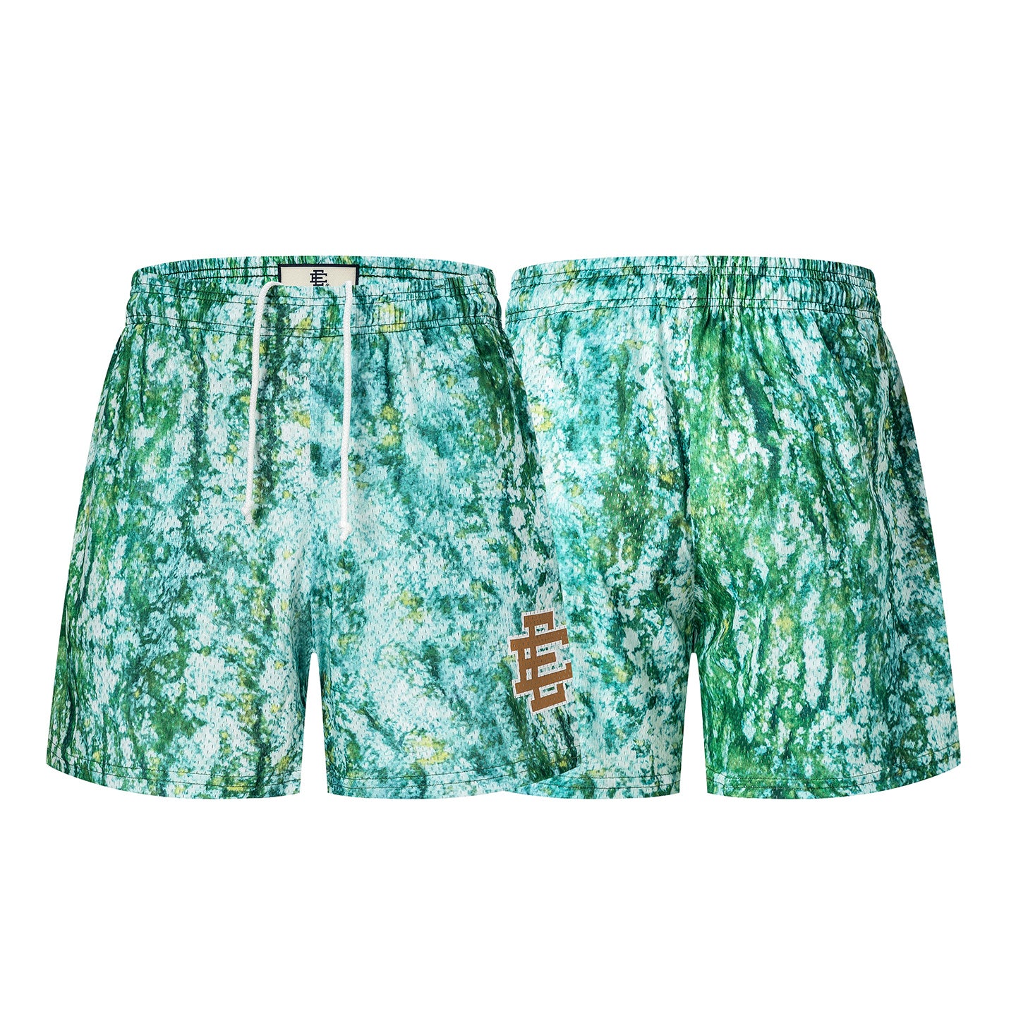 Green Tie Dye Mesh Shorts Loose Fit Breathable Elastic Waist Streetwear Quick-drying Shorts Shorts EES01