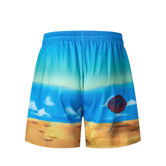 Ocean Blue Beach Wave Streetwear Loose Fit Shorts Summer Casual Surf Style EES-08