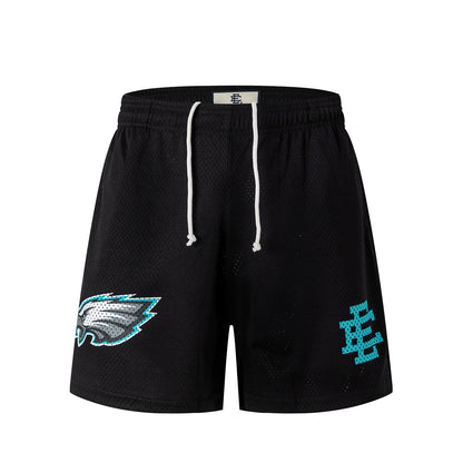 Black Streetwear Eagles Shorts Quick Dry Loose Fit Breathable Elastic Waist Summer Casual Shorts EES13