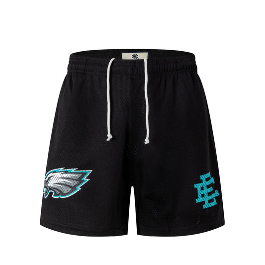 Black Streetwear Eagles Shorts Quick Dry Loose Fit Breathable Elastic Waist Summer Casual Shorts EES13