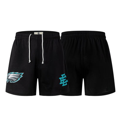 Black Streetwear Eagles Shorts Quick Dry Loose Fit Breathable Elastic Waist Summer Casual Shorts EES13