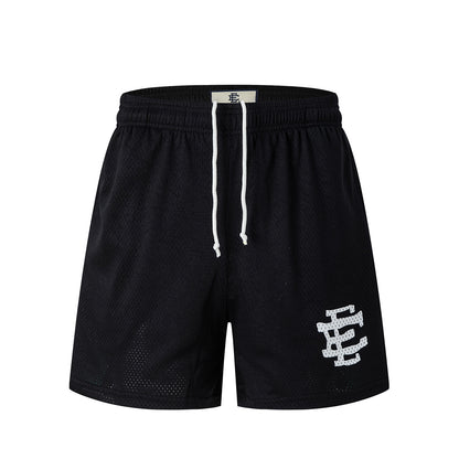 Black Streetwear Shorts White Letter Print Quick Dry Loose Fit Breathable Elastic Waist Summer Casual Shorts EES16