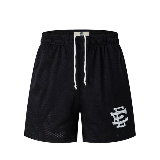 Black Streetwear Shorts White Letter Print Quick Dry Loose Fit Breathable Elastic Waist Summer Casual Shorts EES16