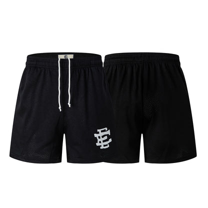 Black Streetwear Shorts White Letter Print Quick Dry Loose Fit Breathable Elastic Waist Summer Casual Shorts EES16