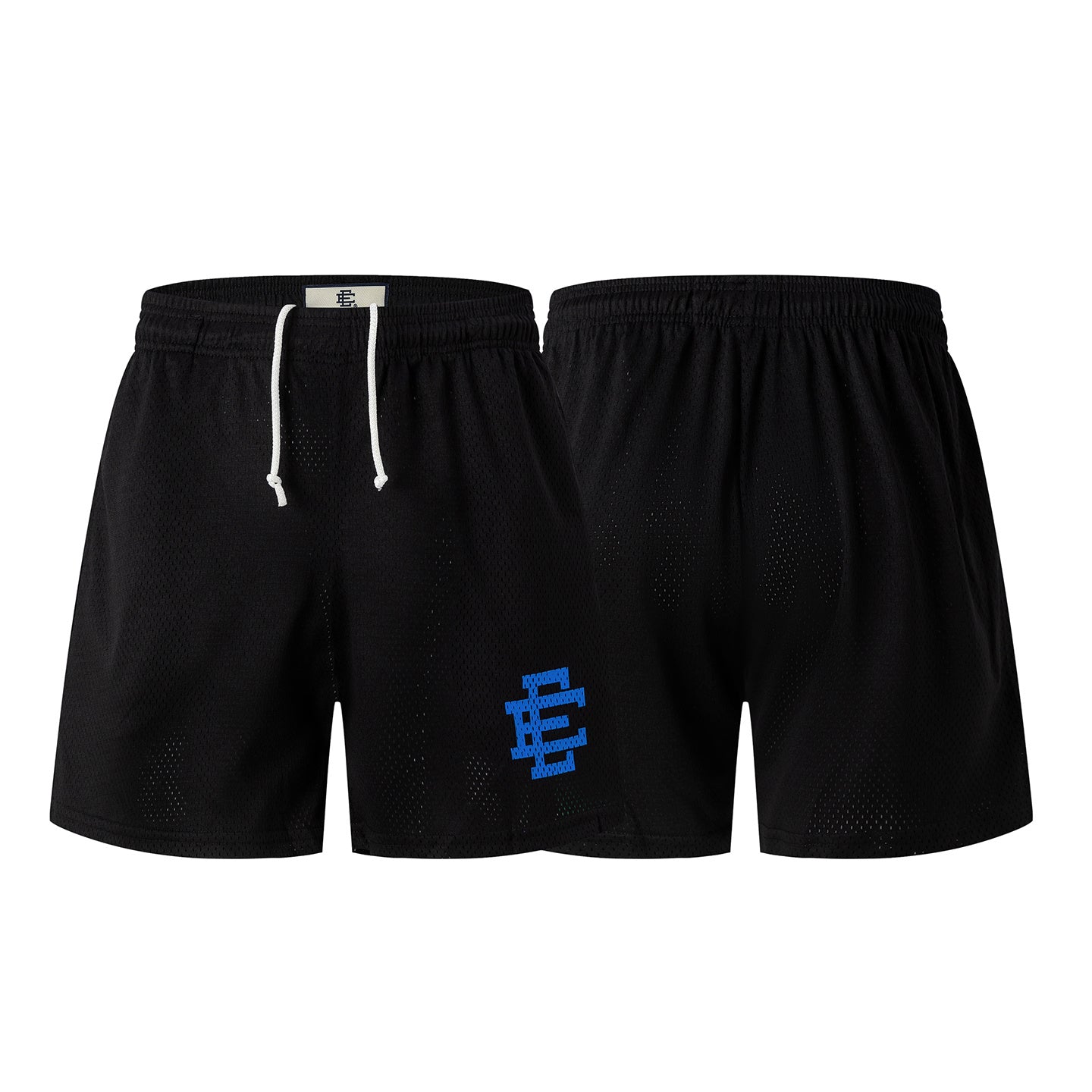 Black Streetwear Shorts Blue Letter Print Quick Dry Loose Fit Breathable Elastic Waist Summer Casual Shorts EES17