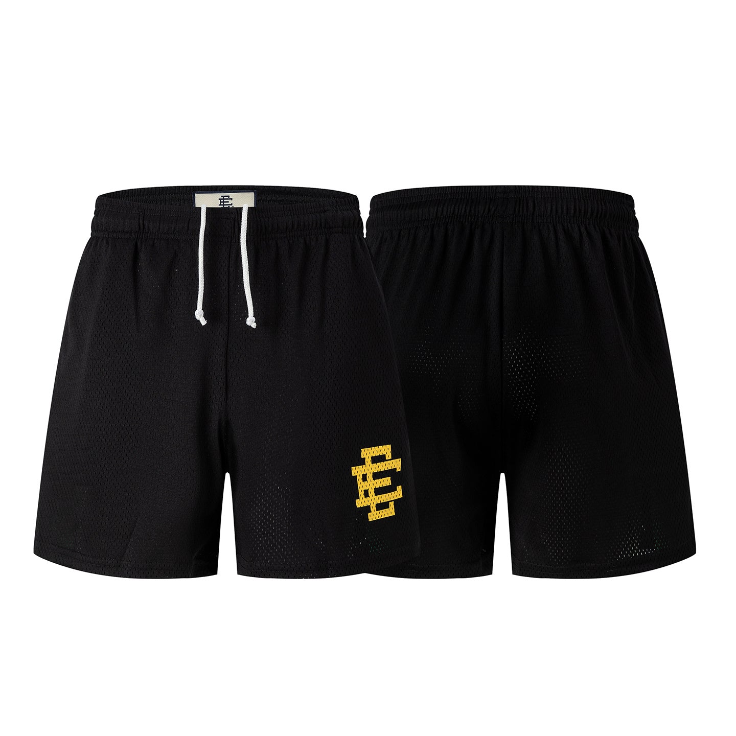 Black Streetwear Shorts Gold Letter Print Quick Dry Loose Fit Breathable Elastic Waist Summer Casual Shorts EES18