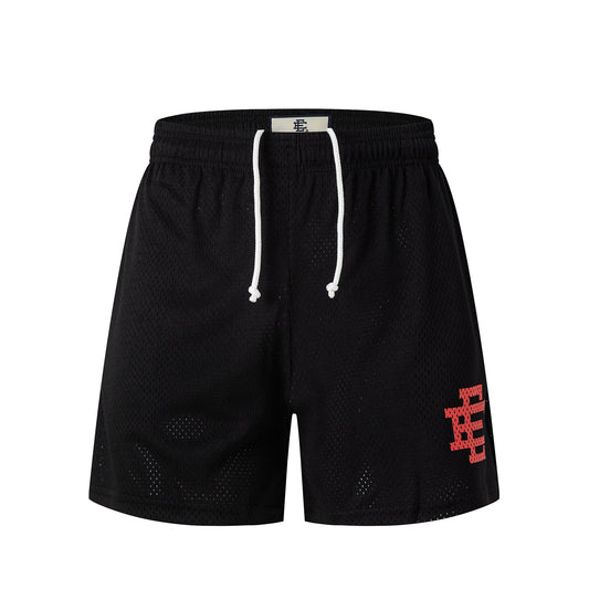 Black Streetwear Shorts Red Letter Print Loose Fit Breathable Elastic Waist Quick-drying Shorts EES20