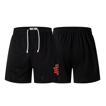 Black Streetwear Shorts Red Letter Print Loose Fit Breathable Elastic Waist Quick-drying Shorts EES20