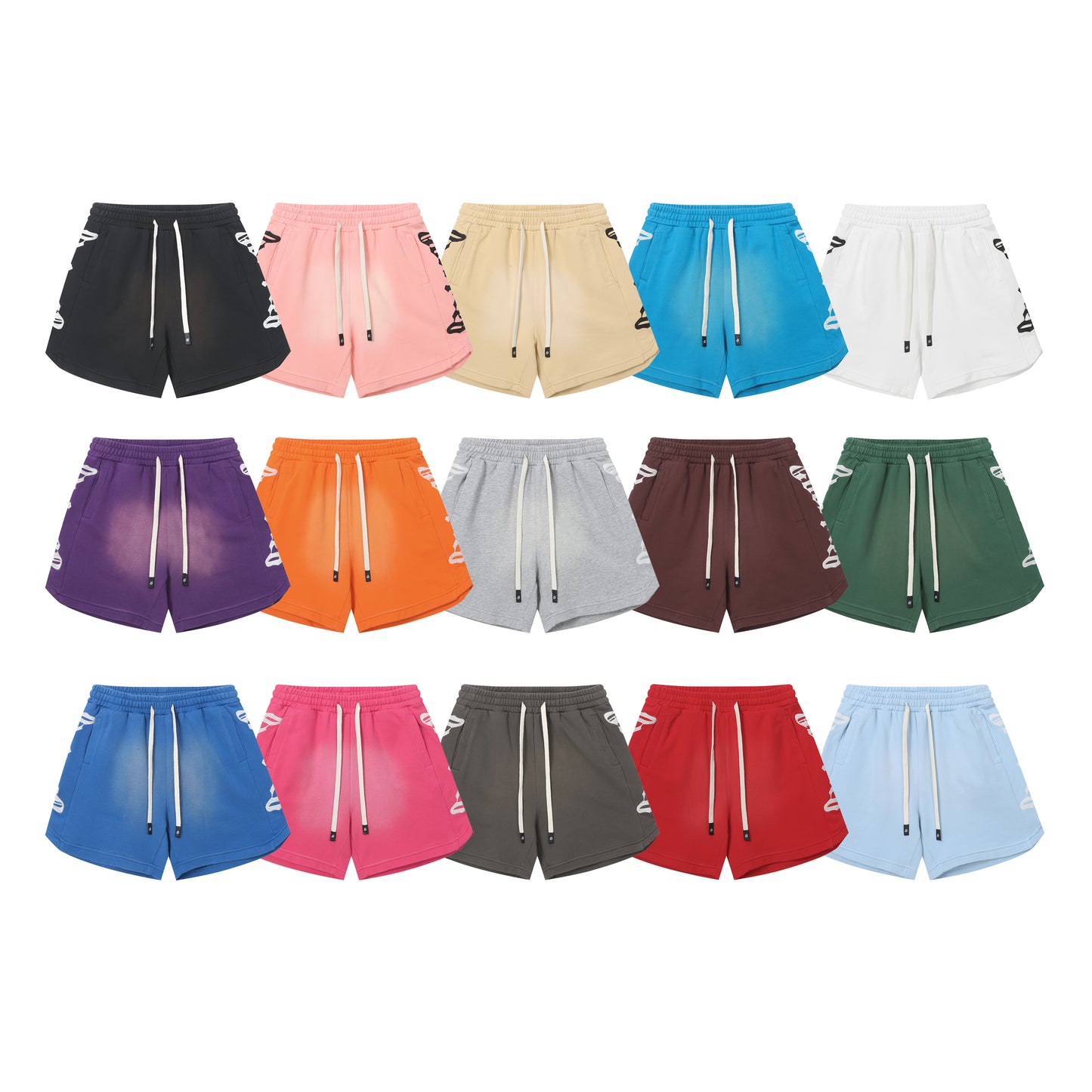 Vintage Street Style Washed Embroidered Letter Drawstring Shorts Loose Fit Unisex Streetwear Casual Shorts G0001