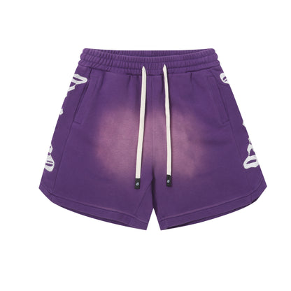 Vintage Street Style Washed Embroidered Letter Drawstring Shorts Loose Fit Unisex Streetwear Casual Shorts G0001