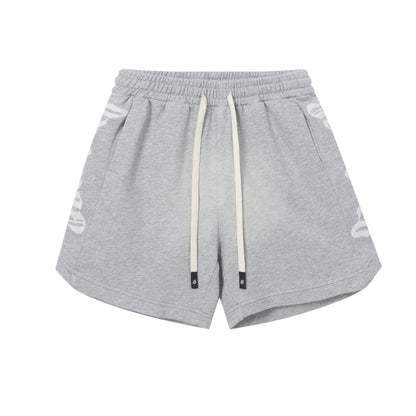 Vintage Street Style Washed Embroidered Letter Drawstring Shorts Loose Fit Unisex Streetwear Casual Shorts G0001