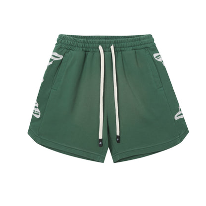 Vintage Street Style Washed Embroidered Letter Drawstring Shorts Loose Fit Unisex Streetwear Casual Shorts G0001