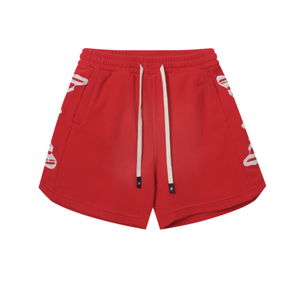 Vintage Street Style Washed Embroidered Letter Drawstring Shorts Loose Fit Unisex Streetwear Casual Shorts G0001
