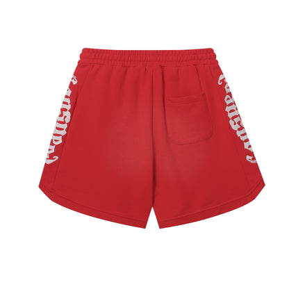 Vintage Street Style Washed Embroidered Letter Drawstring Shorts Loose Fit Unisex Streetwear Casual Shorts G0001
