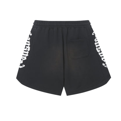 Vintage Street Style Washed Embroidered Letter Drawstring Shorts Loose Fit Unisex Streetwear Casual Shorts G0001