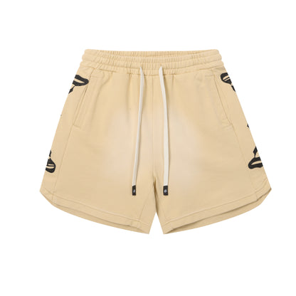 Vintage Street Style Washed Embroidered Letter Drawstring Shorts Loose Fit Unisex Streetwear Casual Shorts G0001