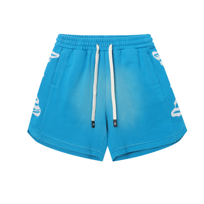 Vintage Street Style Washed Embroidered Letter Drawstring Shorts Loose Fit Unisex Streetwear Casual Shorts G0001