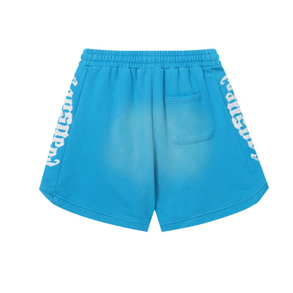 Vintage Street Style Washed Embroidered Letter Drawstring Shorts Loose Fit Unisex Streetwear Casual Shorts G0001