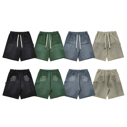 Washed Distressed Cotton Pants Vintage Streetwear Style 380G Spray Wash Ripped Hem Hand Rivet G001