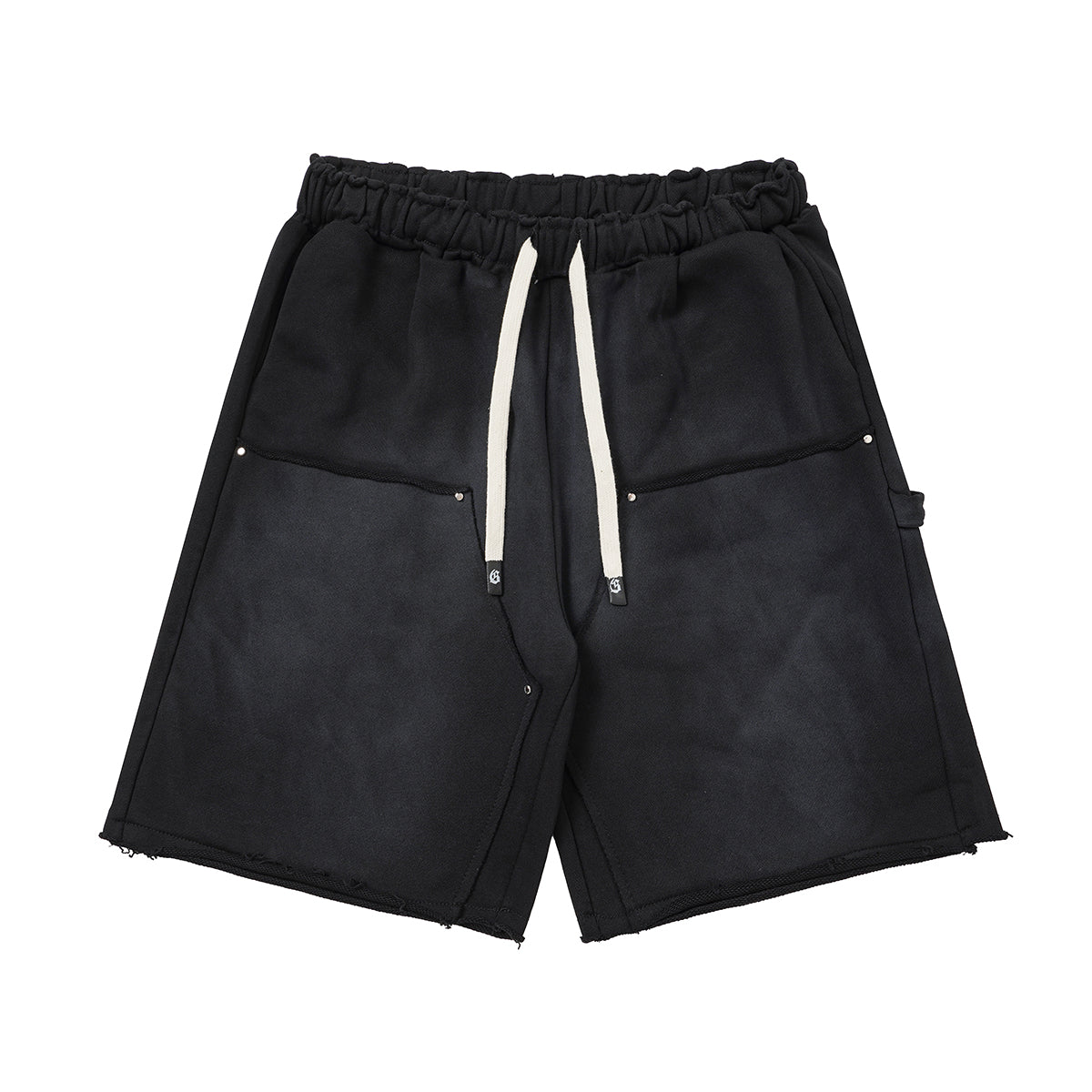 Washed Distressed Cotton Pants Vintage Streetwear Style 380G Spray Wash Ripped Hem Hand Rivet G001