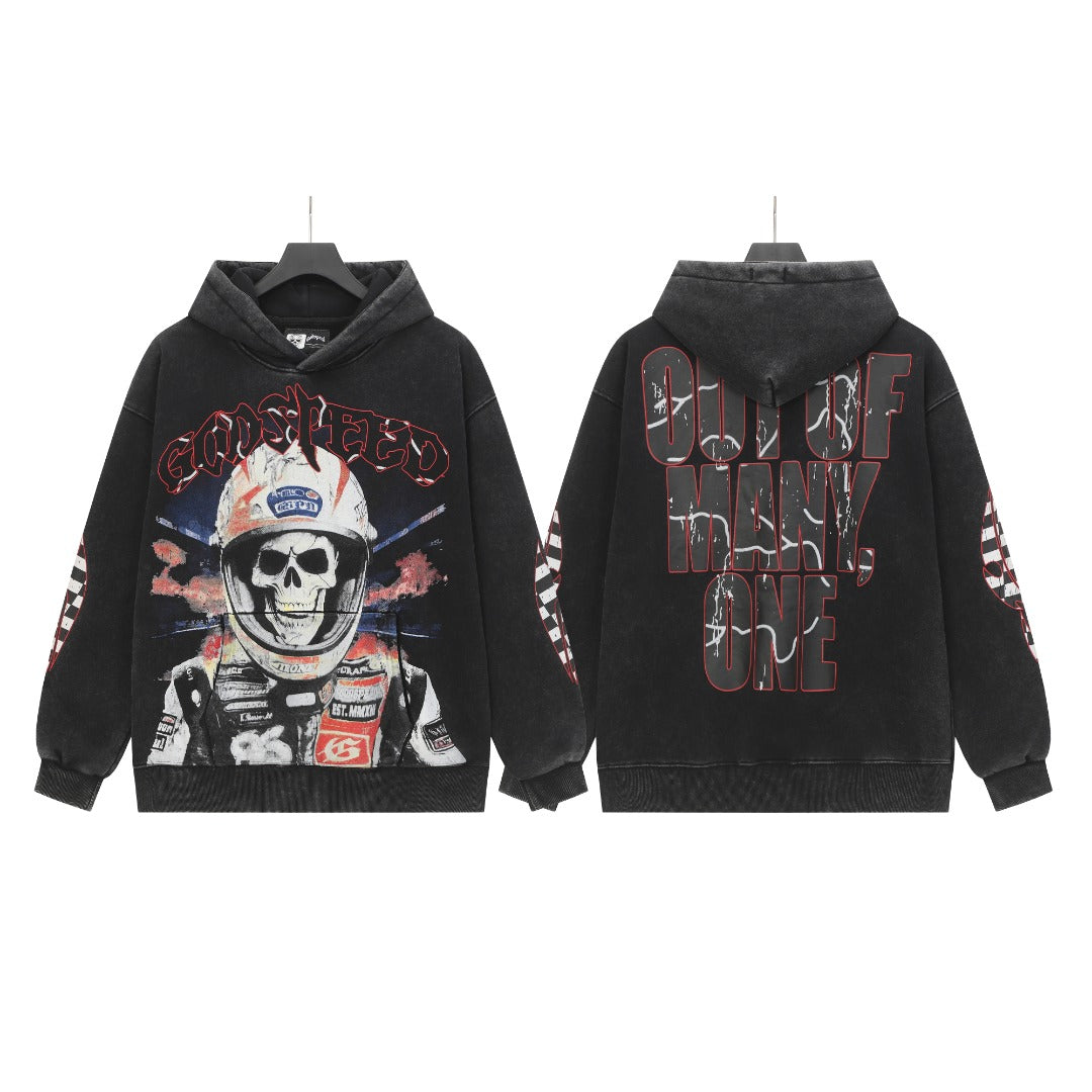 Black & Gray Street Vintage Washed Hoodie (Crafted Print) G6601
