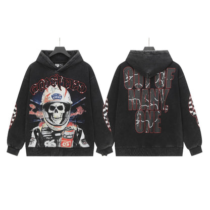 Black & Gray Street Vintage Washed Hoodie (Crafted Print) G6601