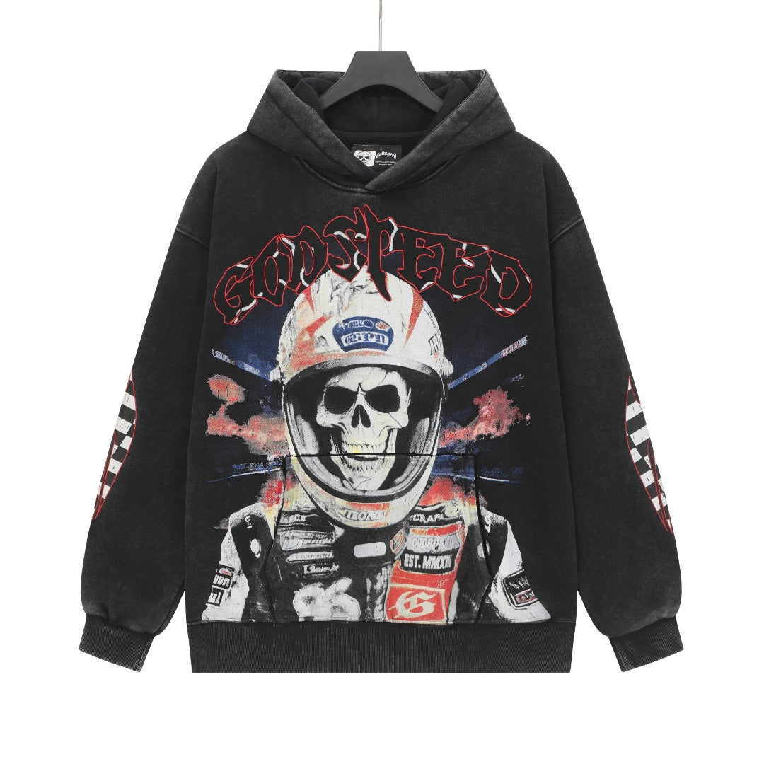 Black & Gray Street Vintage Washed Hoodie (Crafted Print) G6601