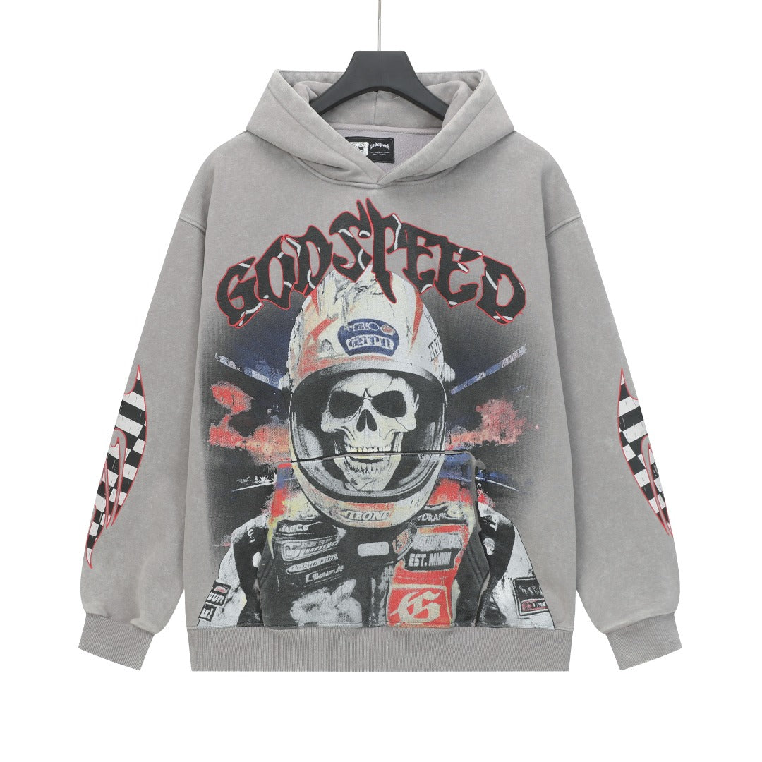 Black & Gray Street Vintage Washed Hoodie (Crafted Print) G6601