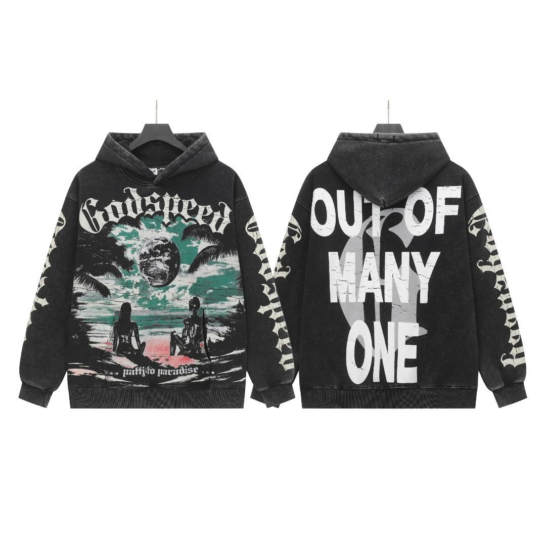 Black & Gray Street Vintage Washed Hoodie (Crafted Print) G6602