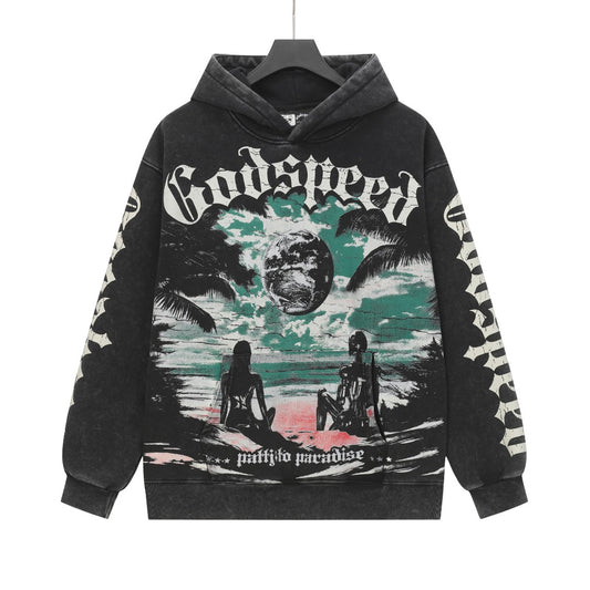 Black & Gray Street Vintage Washed Hoodie (Crafted Print) G6602