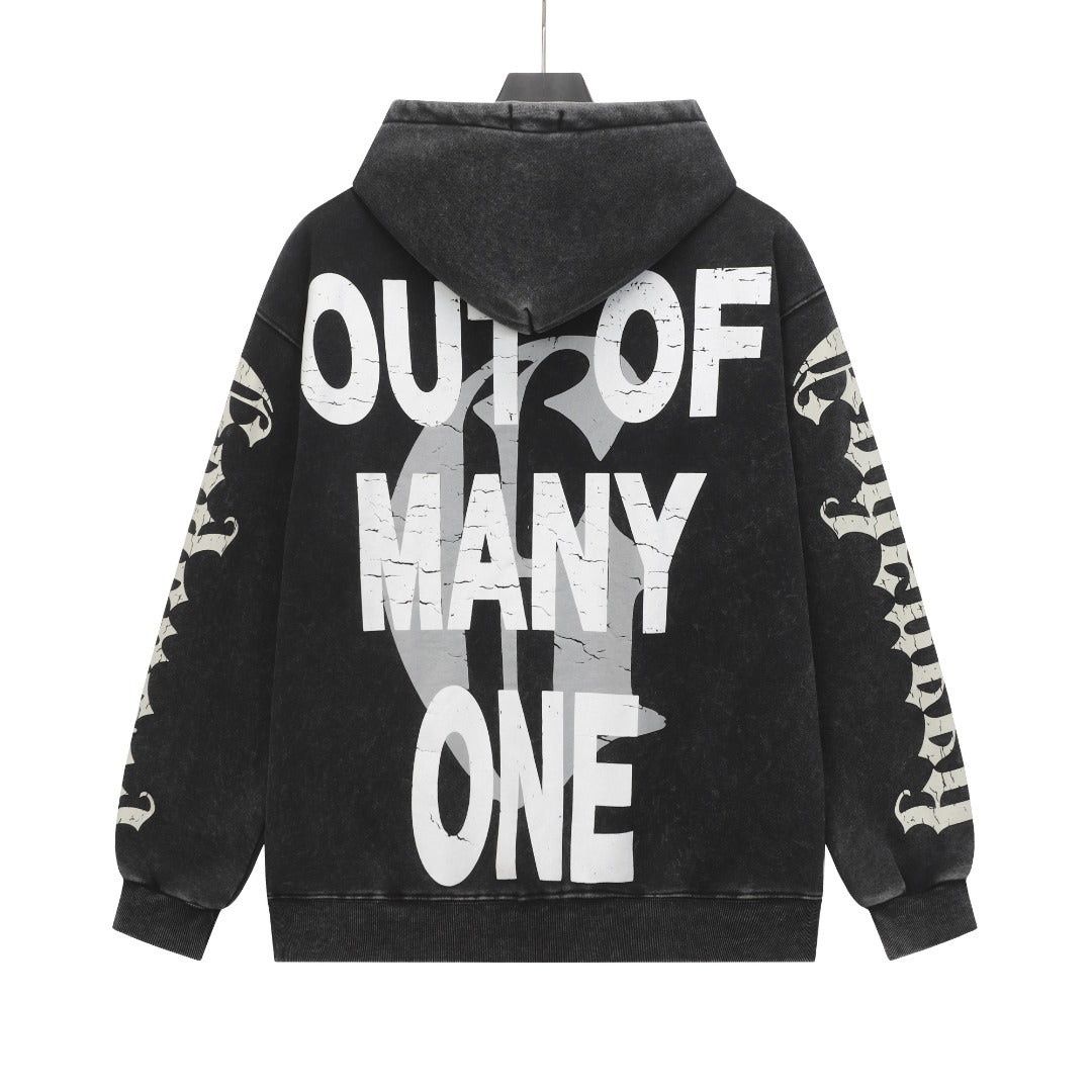 Black & Gray Street Vintage Washed Hoodie (Crafted Print) G6602
