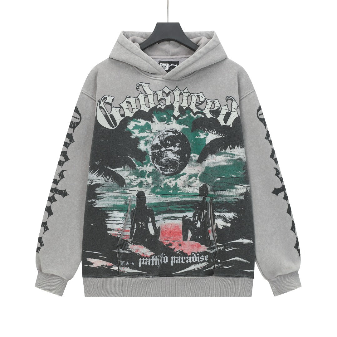 Black & Gray Street Vintage Washed Hoodie (Crafted Print) G6602