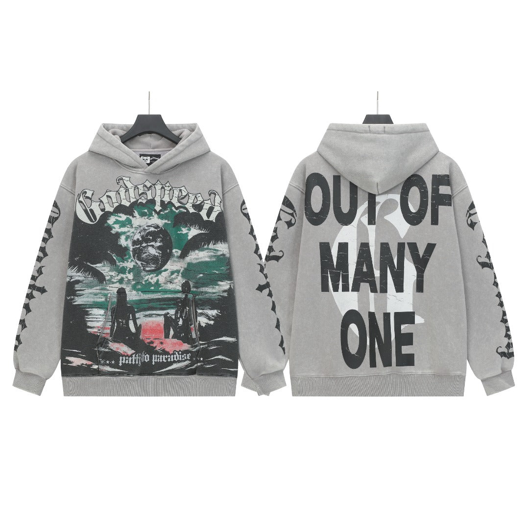 Black & Gray Street Vintage Washed Hoodie (Crafted Print) G6602