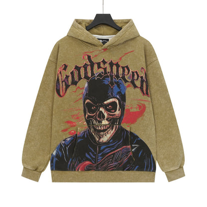 Sweat à capuche homme noir et kaki style vintage délavé (imprimé artisanal) G6606