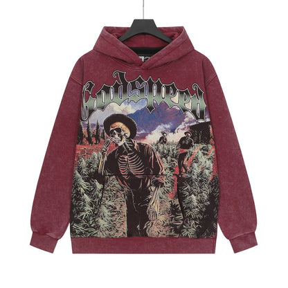 Sweat à capuche homme rouge et noir style vintage délavé (impression artisanale) G6607