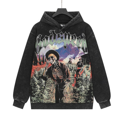 Sweat à capuche homme rouge et noir style vintage délavé (impression artisanale) G6607