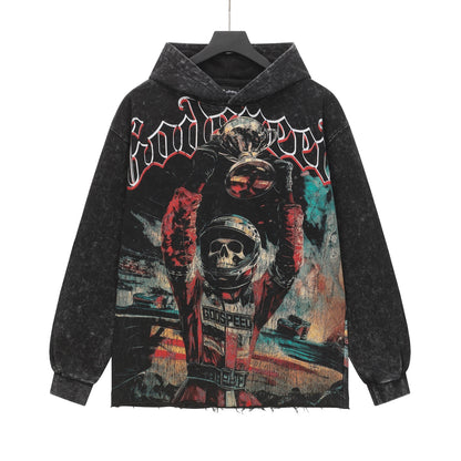 Sweat à capuche noir délavé style vintage pour homme (imprimé artisanal) G6801