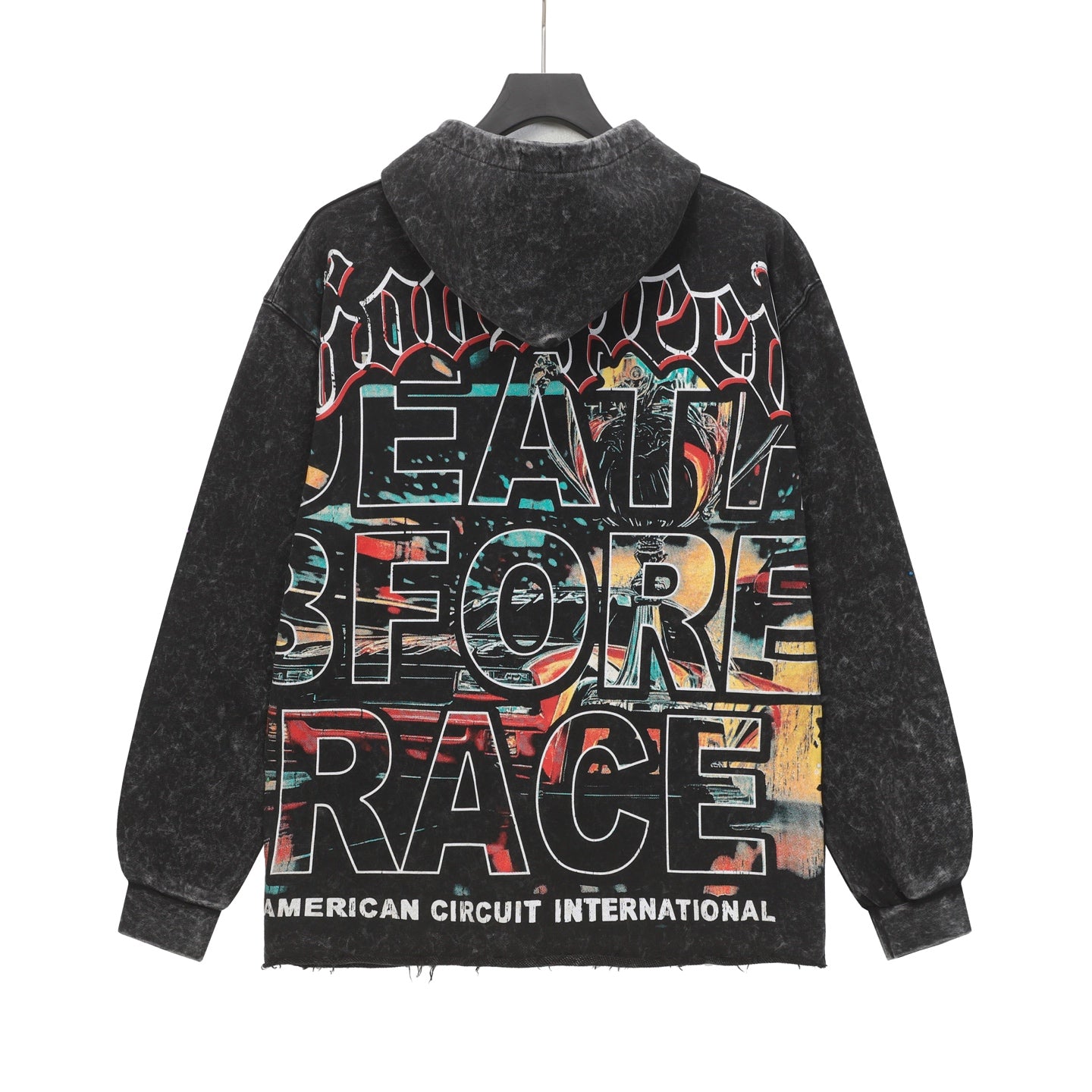Sweat à capuche noir délavé style vintage pour homme (imprimé artisanal) G6801