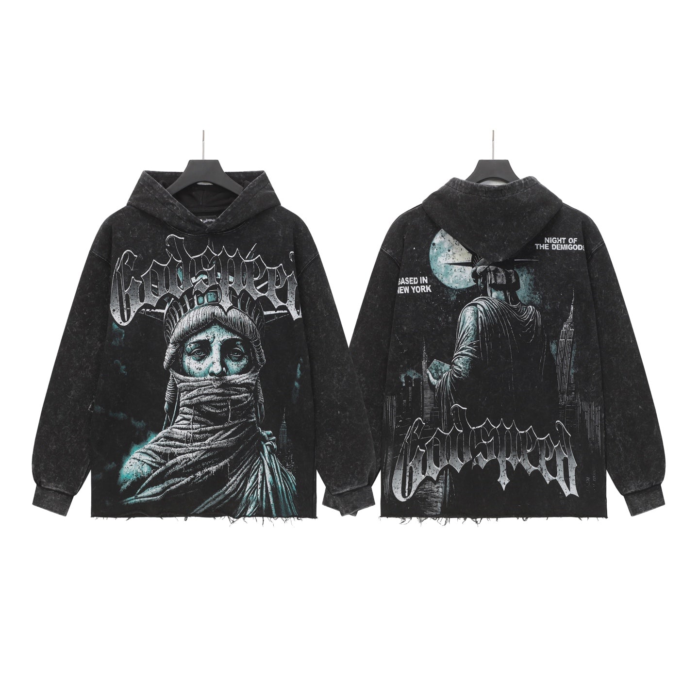 Sweat à capuche homme noir et rouge style vintage délavé (impression artisanale) G6802