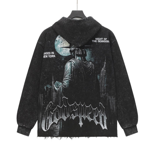 Black & Red Street Vintage Washed Hoodie (Crafted Print) G6802