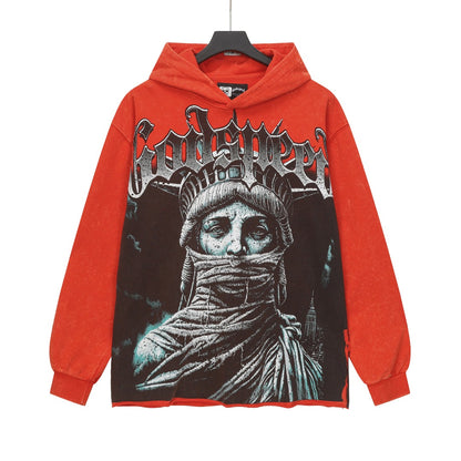 Sweat à capuche homme noir et rouge style vintage délavé (impression artisanale) G6802