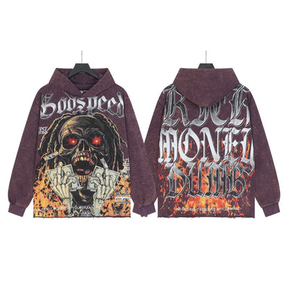 Sweat à capuche homme violet et noir style vintage délavé (impression artisanale) G6803