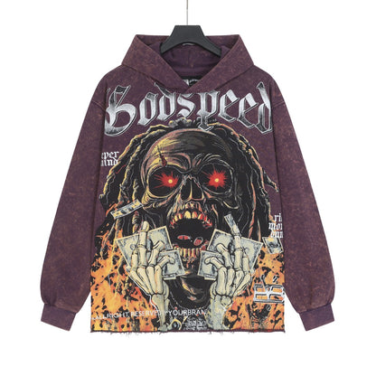 Sweat à capuche homme violet et noir style vintage délavé (impression artisanale) G6803