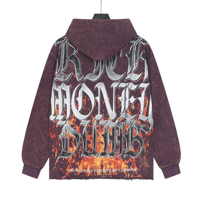 Sweat à capuche homme violet et noir style vintage délavé (impression artisanale) G6803