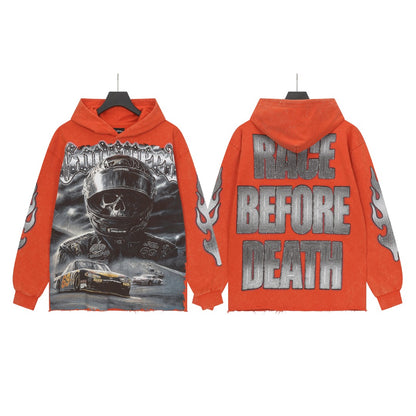Sweat à capuche homme rouge et noir style vintage délavé (impression artisanale) G6805