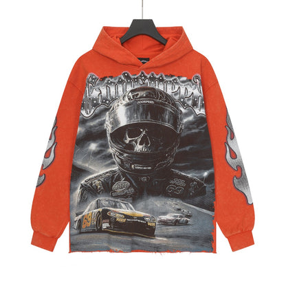 Sweat à capuche homme rouge et noir style vintage délavé (impression artisanale) G6805