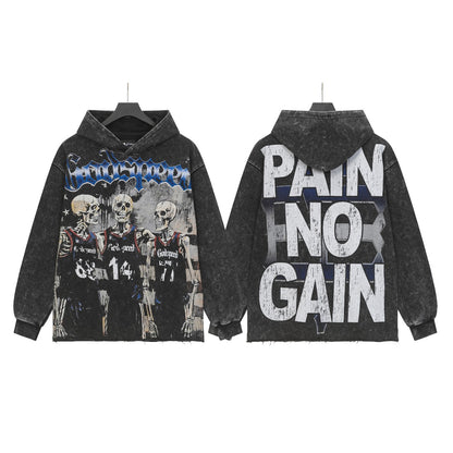 Sweat à capuche noir délavé style vintage pour homme (imprimé artisanal) G6806