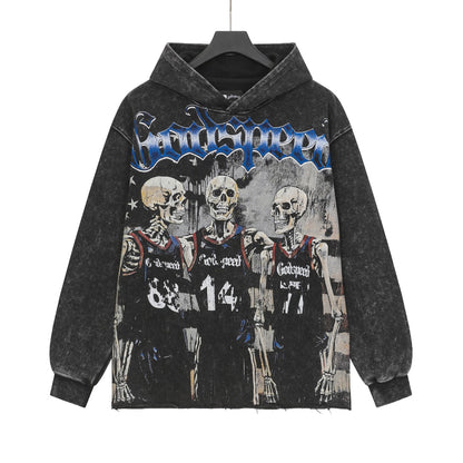 Sweat à capuche noir délavé style vintage pour homme (imprimé artisanal) G6806