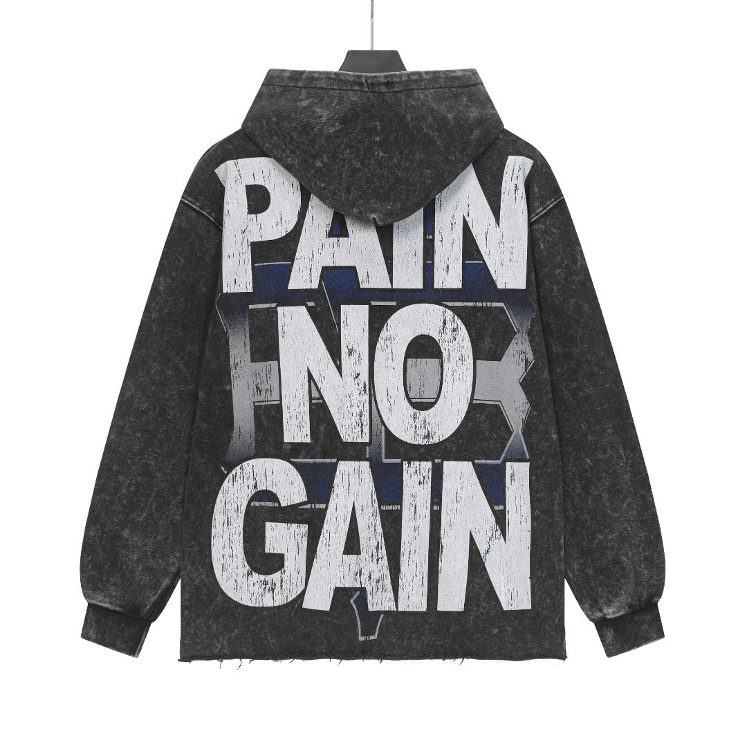Sweat à capuche noir délavé style vintage pour homme (imprimé artisanal) G6806